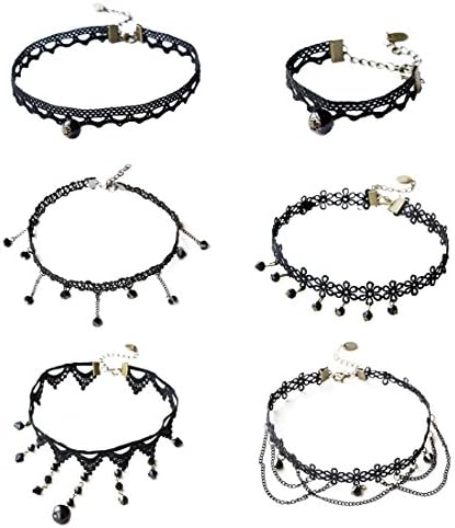 5pcs Fashion Gothic Lace Collar Choker Necklace Adjustable Jewelry Set With 1pcs Barcet Gift