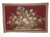 Floral Bouquet Large Burgundy Chenille Tapestry (38 in. x 56 in.)