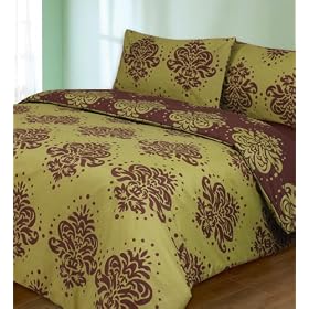 Regency Moss Green and Burgundy King Size Duvet Cover Set