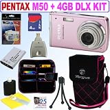 Pentax Optio M50 8MP Digital Camera (Pink) + 4GB Deluxe Accessory Kit
