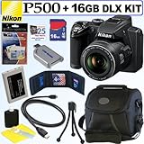 Nikon Coolpix P500 12.1 MP CMOS Digital Camera (Black) + 16GB Deluxe Access ....