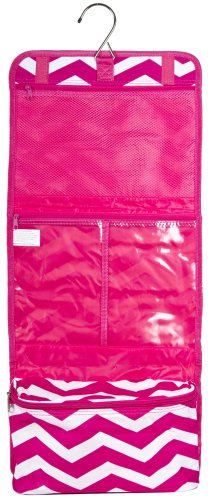 World Traveler Pink Chevron Cosmetic Makeup Organizer Hanging Bag