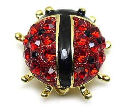 Red & Black Austrian Rhinestone Ladybug Brooch Pin