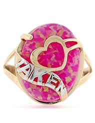 14k Solid Gold Heart Taken Fushia Lab Opal Unique Ring