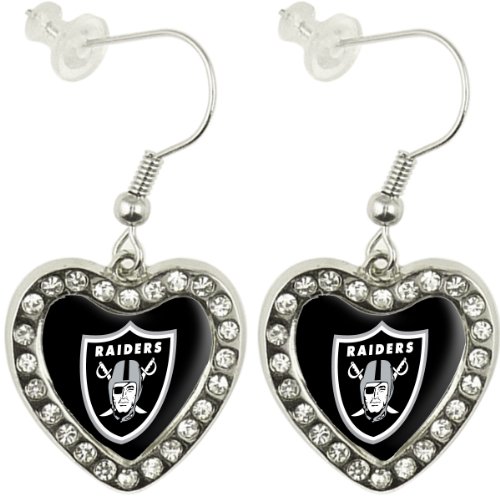 NFL Oakland Raiders Crystal Heart Earrings with Team Logo