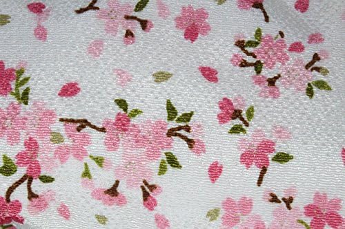 Japanese Crepe Makeup Pouch of Falling Cherry Petals Made in Japan (White)