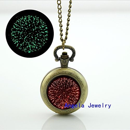 Pretty Lee Fashion Glow in the Dark Firework Glowing Pocket Watch Necklace Glass Firework Jewelry Pocket Watch Pendant