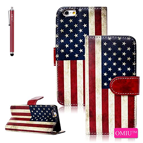 iPhone 6 Case, OMIU(TM) [Vintage American Flag] Premium PU Leather Flip Magnet Wallet Style Stand Cover Case Protector Fit For Apple iPhone 6(4.7), Sent Screen Protector+Stylus+Cleaning Cloth