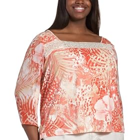 CaribbeanJoeWomen'sPlus3/4SleeveChiffonTop