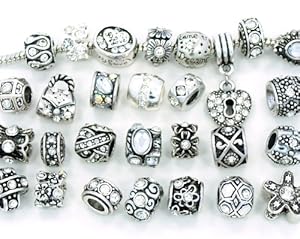 Ten (10) of Assorted Shades of Diamond Clear Crystal Rhinestone Beads (Styles You Will Receive Are Shown in Picture Random 10 Beads Mix) Charms Spacers for Bracelets Fits Pandora, Biagi, Troll, Chamilla and Many Others