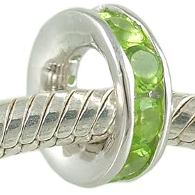 August Birthstone Channel Set Peridot Green CZ and 925 Sterling Silver Spacer Bead fits European Charm Bracelet