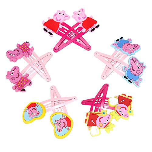 Peppa pig Hair Clips bows & hairpin / headwear, bob pins, hair jewelry, for baby & toddler & Children & girl(5 matching pairs)(set of 10) (10 PCS)