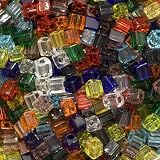 Miyuki 4mm Glass Cube Bead Mix Transparent Rainbow  10 Grams