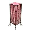 Handmade Natural Bamboo Desk / Table Lamp With Lattice Design And Pink Silk Liner