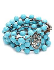 Love Heals Scrumptious Braided Faceted Turquoise Gems with White Bronze Charms Wrap Bracelet