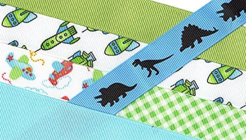 Jay Company 7/8 Inch Wide Little Boy Printed Polyester Grosgrain Craft Sewing Ribbon Assortment, White/blue/green Multi, 18 Yards Total