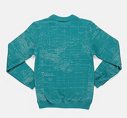 10 Deep Men's Worldwide Map Crewneck Top, Teal, Meduim