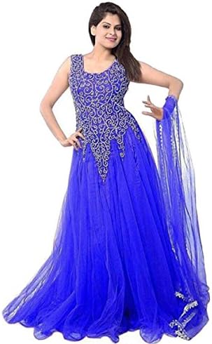 JHTEX FASHION Indian Women's Designer Net Fancy Dress Free Size Blue