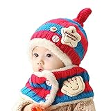 Happy Cherry 子供ニット帽 マフラー ネックウォーマー キャップ ベビー 幼児 赤ちゃん お出かけ お散歩 あったか 防寒 冬 しもやけ 対策 かわいい かぶりもの - ローズレッド