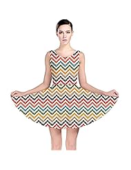 Stretchy Chevron Print Polyester/Spandex Skater Dress 