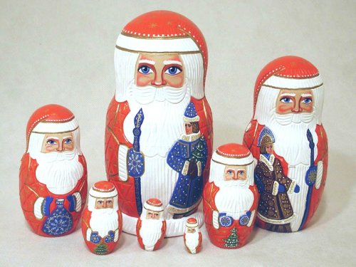 Childrens Toyshop  Toys : Carved Santa Russian Nesting Doll 7pc./8"