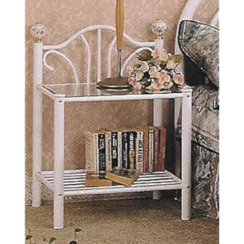item White finish metal and glass nightstand
