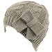 Cable Knit Beanie Skull Ski Winter Ribbon Bow Hat Gray