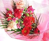 【リボンネット】カーネーションと季節のお花の花束FL-MD-04