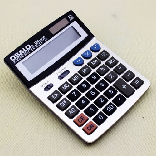 Osalo Os-4600 Two Way Power Solar Electronic Calculator with Extra Large Display and High Plastic in the Metal Faceplate 