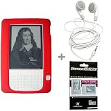 Red Color Amazon Kindle 2 E-Book Reader Silicone Rubber Skin Case + Kindle2 Stereo Sound Earbud Headphones + Kindle2 Anti Scratch LCD Screen Protector