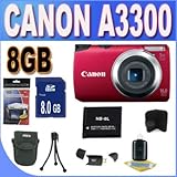Canon Powershot A3300 16 MP Digital Camera with 5x Optical Zoom (Red) + 8GB ....