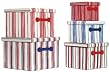 Bright Cotton Fabric Covered Americana Nested Boxes with Leatherette Handles Large=13"x13"x13" Set of 6