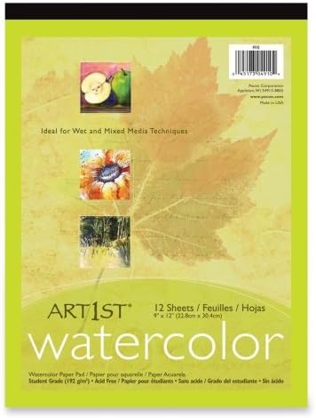 Art1st Student Grade Watercolor Pad - 12 Sheet - 6.77 oz - 9" x 12" - 12 / Pad - White Paper