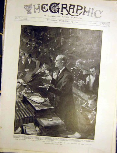 PARLIAMENT BALFOUR DEBATE HALL BOER WAR PRINT 1900