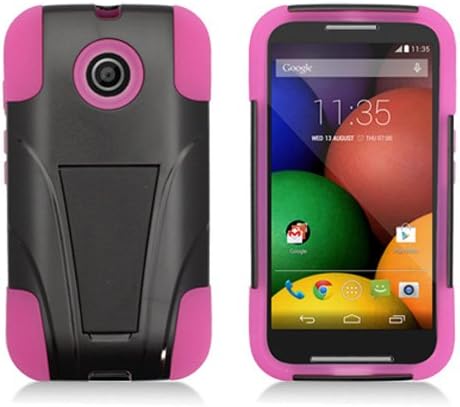 For Straight Talk Moto E XT830c Phone Case Pink Silicone Corner with Hard Cover Kickstand