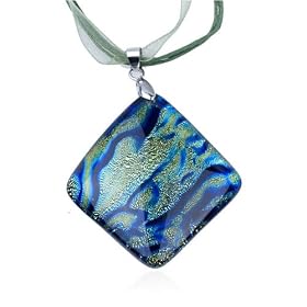 Blue Yellow Cloud Dichroic Glass Pendant Gift
