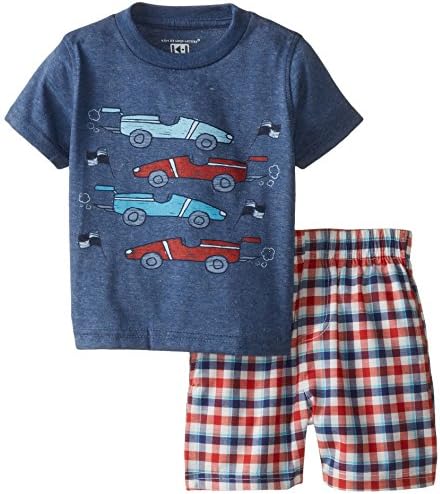 Kids Headquarters Baby Boys' Navy Tee with Plaid Shorts   Cars