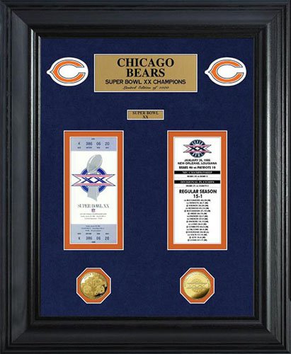 NFL Chicago Bears Super Bowl Ticket and Game Coin Collection Framed
