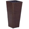 Gartenfreude 4000-1000-022 Pflanzgef�� Polyrattan 28 x 28 x 60 cm, f�r innen und au�en, wasserdichter Kunststoffeinsatz, bicolour braun