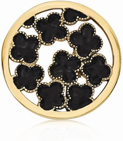 Nikki Lissoni Gold- tone 33mm Enamel Black Flowers Interchangeable Coin for Medium Pendant
