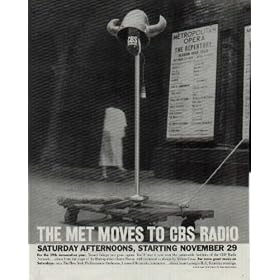 The MET Moves To CBS Radio - Saturday Afternoons, Starting November 29. For the 19th consecutive year, Texaco brings you great opera. You'll hear it now over the nationwide facilities of CBS Radio Network ... direct from the stage of the Metropolitan Opera House, with comment as always by Milton Cross. ..... 1958 CBS Radio Network Ad, A4658.