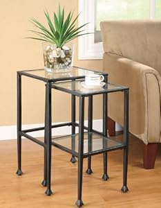 Coaster 901073 2-Piece Nesting Table Set, Glass and Black Metal Coaster 901073 2-Piece Nesting Table Set, Glass and Black Metal