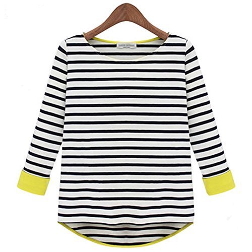 Women's Striped Slim Long Sleeve Casual Career V-neck Tops Blouse T-shirt