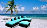 Aruba Modern Outdoor Patio Wicker Sectional Furniture 6 Piece Set Tropical Blue