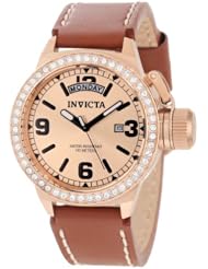 Invicta Womens 12970 Corduba Rose Gold Tone Dial Crystal Accented Tan Leather Watch