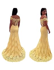 Off the Shoulder Mermaid Sequined Lace Applique Tulle Evening Dress 