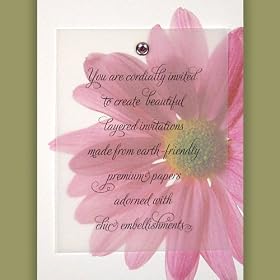 Printable DIY Invitations Kit - Premium 100% Recycled Pink Gerbera Daisy with Quartz Crystal Brad (10 count)