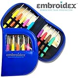 Embroidex 9 Pc Ergonomic Crochet Hooks Needles - Color Coded - Non Slip Cushioned Handles In Beautiful Case