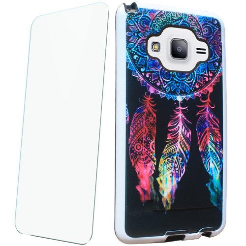 Galaxy On5 Case With TJS® Tempered Glass Screen Protector Included, Dual Layer Shockproof Hybrid Armor Drop Protection Metallic Brushed Finish Case Cover For Samsung Galaxy On5/G550 (Catcher)