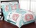 Sweet Jojo Designs 3-Piece Turquoise and Coral Emma Childrens, Teen, Kids Modern Full/Queen Bedding Set Collection
